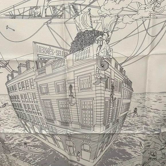 Hermes flagship scarf 90 white and grey - Picture 2 of 8